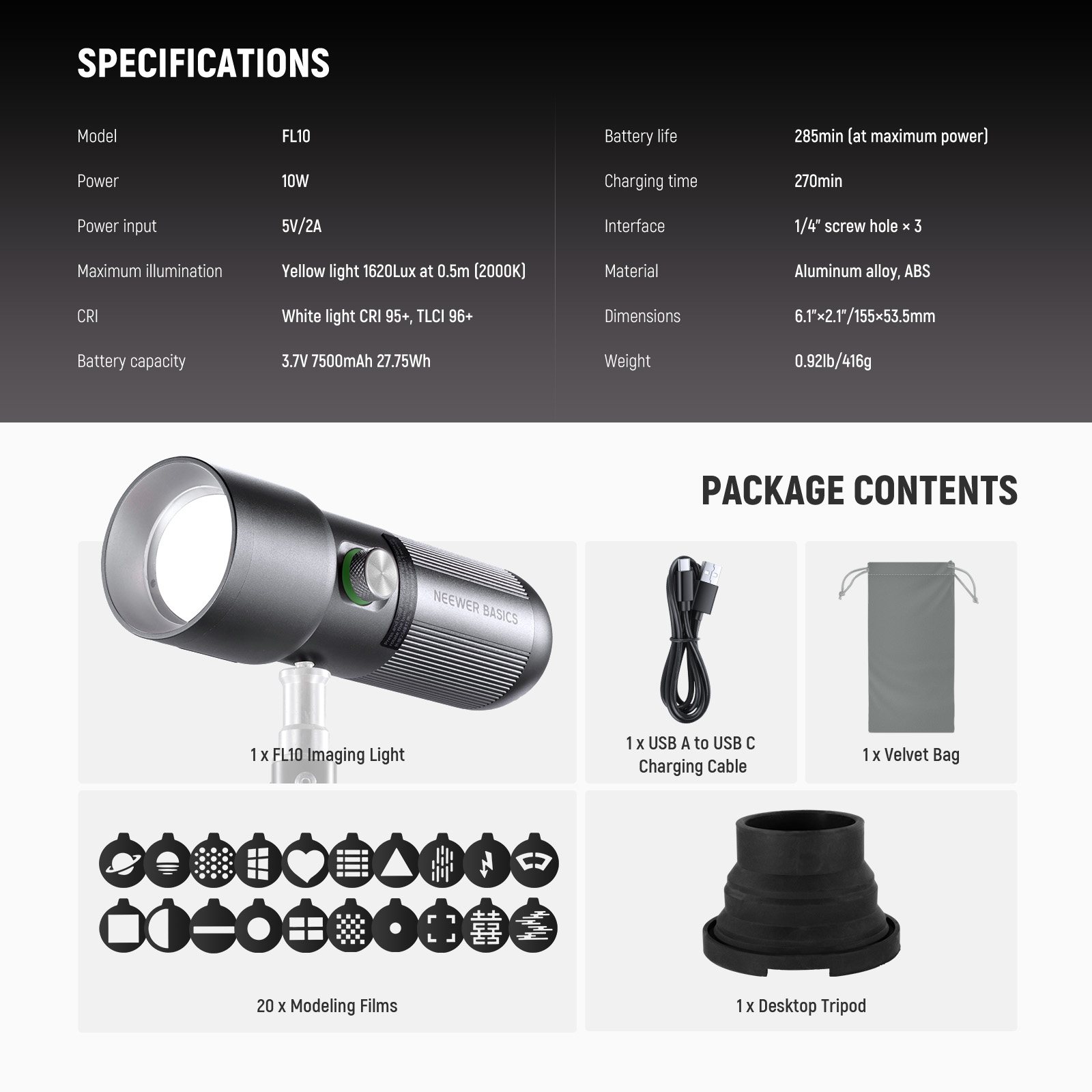 Photography Lighting Basics - NEEWER BASICS FL10 LED Photography Flashlight