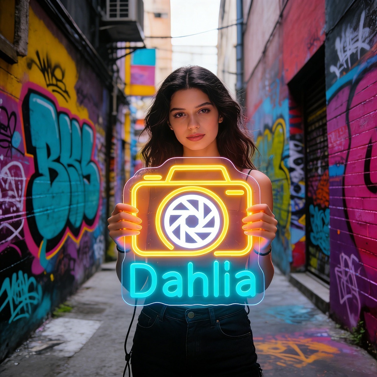 Dahlia Camera Neon Light Sign  - Vintage Photography Lighting ulasan dan harga